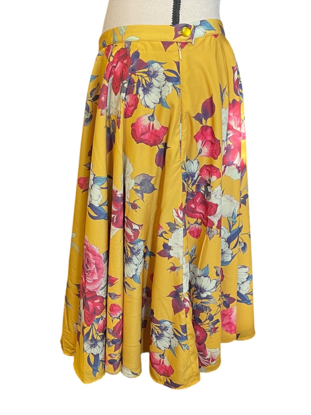 Modcloth Vibrant Yellow Floral High Waist Vintage Inspired A Line Mod Skirt L - Picture 4 of 13